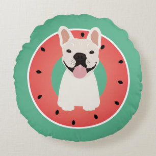 Franse Bulldog Watermelon Fruit Rond Kussen