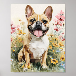 Franse Bulldog Waterverf Art Print – Schattige gli