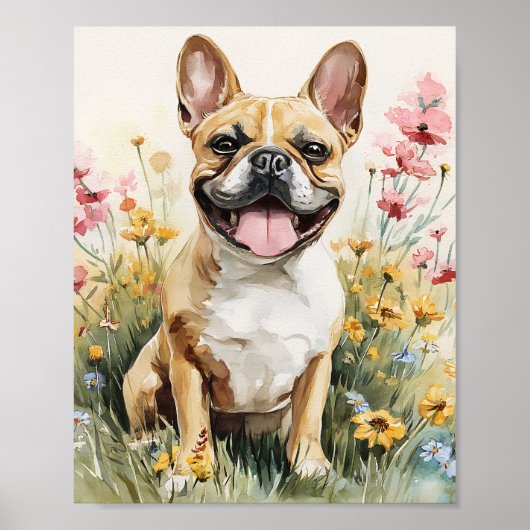 Franse Bulldog Waterverf Art Print – Schattige gli (Voorkant)