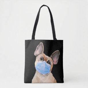 Franse Bulldog Waterverf Covid19  Tote Bag