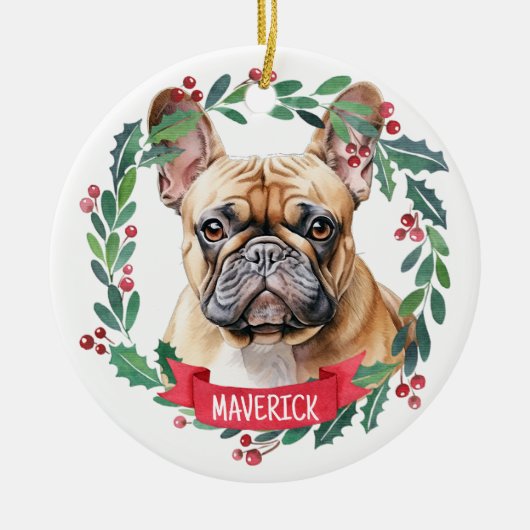 Franse Bulldog Waterverf Gepersonaliseerde Pet Dog Keramisch Ornament (Voorkant)