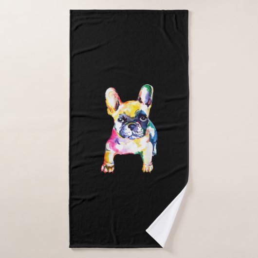 Franse Bulldog Waterverf Hand Drawing Gift Badhanddoek (Badhanddoek)