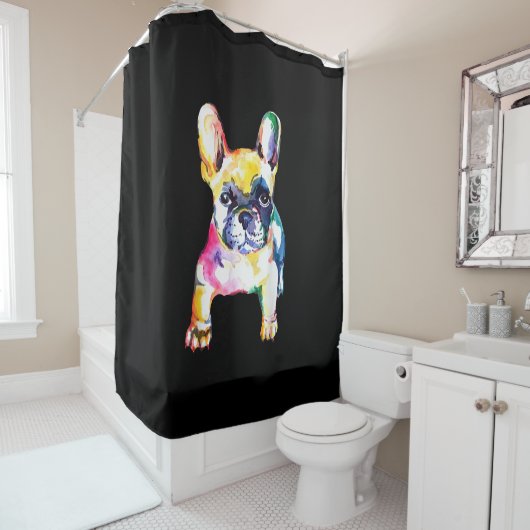 Franse Bulldog Waterverf Hand Drawing Gift Douchegordijn (In situ)