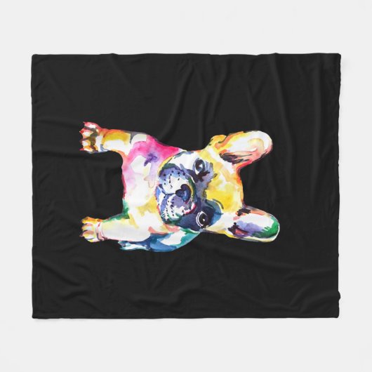 Franse Bulldog Waterverf Hand Drawing Gift Fleece Deken (Voorkant (Horizontaal))