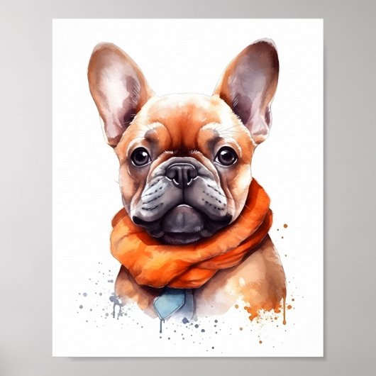 Franse Bulldog Waterverf Illustratie Pet Dog Poster (Voorkant)