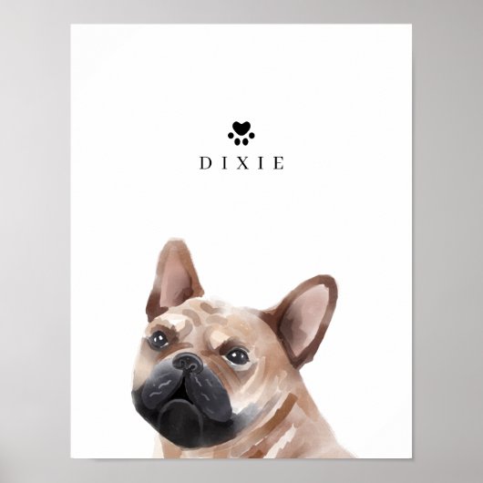 Franse Bulldog Waterverf Illustration Dog's Name Poster (Voorkant)