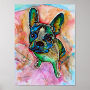 Franse Bulldog Waterverf Painting Poster