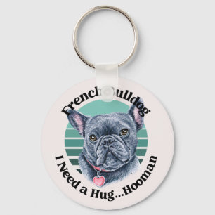Franse Bulldog Waterverf Sleutelhanger