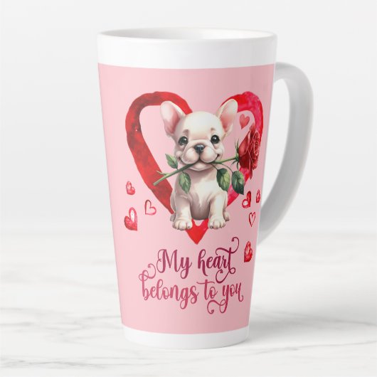 Franse Bulldog Waterverf Valentijnsdag Latte Mok (Rechterhoek)
