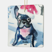 Franse Bulldog Wearing Santa Hat, jaar met aangepa Keramisch Ornament (Links)