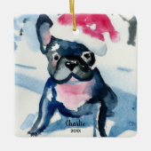 Franse Bulldog Wearing Santa Hat, jaar met aangepa Keramisch Ornament (Voorkant)
