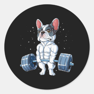 Franse Bulldog Weightlift Funny Deadlift Gym Ronde Sticker