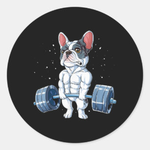Franse Bulldog Weightlift Funny Deadlift Gym Ronde Sticker