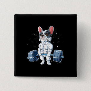 Franse Bulldog Weightlift Funny Deadlift Gym Vierkante Button 5,1 Cm