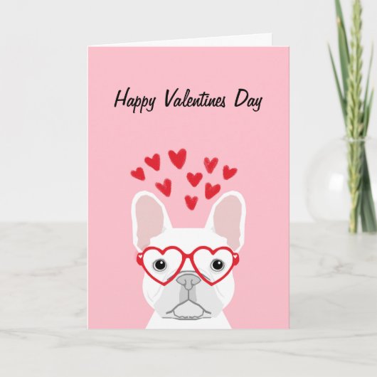 Franse Bulldog - white happy valentines day card Feestdagen Kaart (Voorkant)