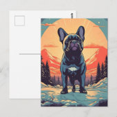 Franse Bulldog winter bergbos tijdens zonsondergan Briefkaart (Voorkant / Achterkant)