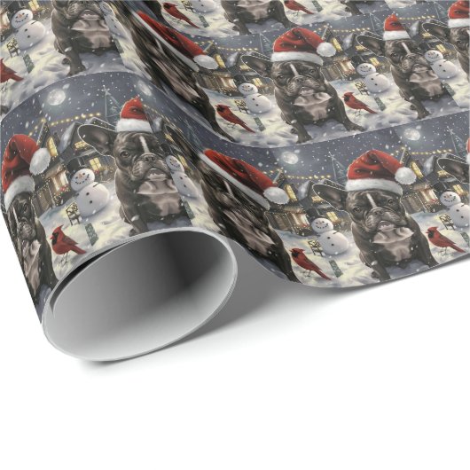 Franse Bulldog Winter Wonderland Kerstvreugde Cadeaupapier (Rol Hoek)