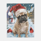 Franse Bulldog Winter Wonderland Kerstvreugde Fleece Deken (Voorkant)
