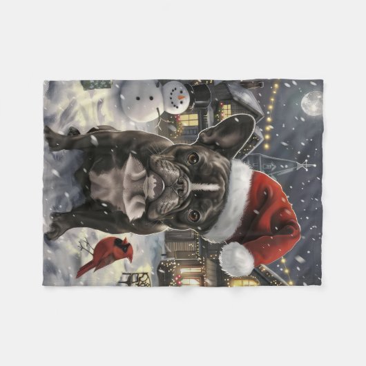 Franse Bulldog Winter Wonderland Kerstvreugde Fleece Deken (Voorkant (Horizontaal))