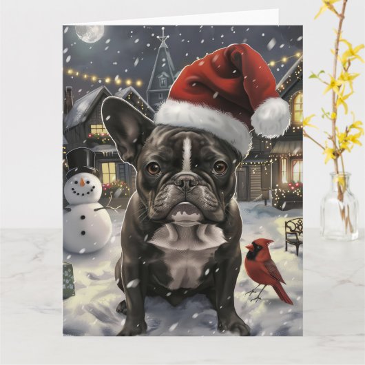 Franse Bulldog Winter Wonderland Kerstvreugde Kaart (Gele Bloem)