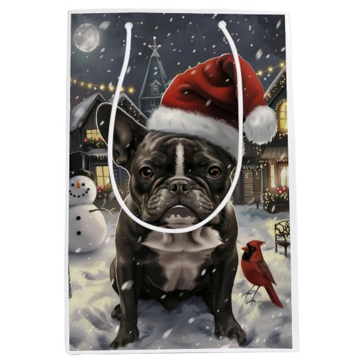 Franse Bulldog Winter Wonderland Kerstvreugde Medium Cadeauzakje (Voorkant)