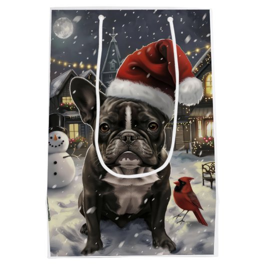 Franse Bulldog Winter Wonderland Kerstvreugde Medium Cadeauzakje (Achterkant)