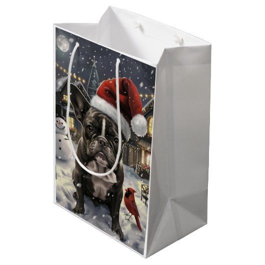 Franse Bulldog Winter Wonderland Kerstvreugde Medium Cadeauzakje (Achterkant Gekanteld)