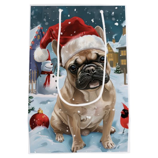 Franse Bulldog Winter Wonderland Kerstvreugde Medium Cadeauzakje (Achterkant)
