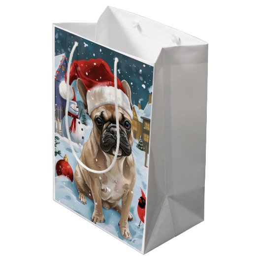 Franse Bulldog Winter Wonderland Kerstvreugde Medium Cadeauzakje (Achterkant Gekanteld)