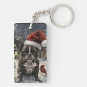 Franse Bulldog Winter Wonderland Kerstvreugde Sleutelhanger (achterkant)
