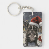 Franse Bulldog Winter Wonderland Kerstvreugde Sleutelhanger (Voorkant)