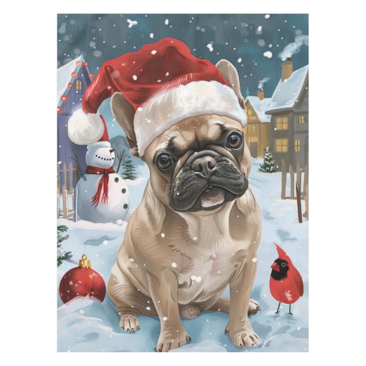Franse Bulldog Winter Wonderland Kerstvreugde Tafelkleed (Voorkant)