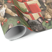 Franse Bulldog Winter Woof-tales Kerstmis Cadeaupapier (Rol Hoek)