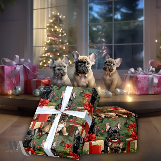 Franse Bulldog Winter Woof-tales Kerstmis Cadeaupapier