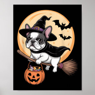Franse Bulldog Witch Pet Pompoen Halloween Kostuum Poster