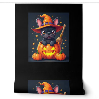 Franse Bulldog Witch Pumpkin Halloween Mannen vrou Behang