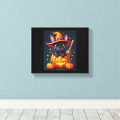 Franse Bulldog Witch Pumpkin Halloween Mannen vrou Canvas Afdruk (Insitu (Houten vloer))