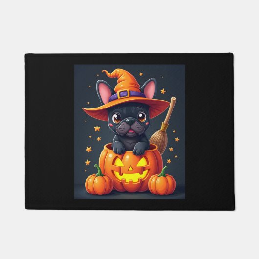 Franse Bulldog Witch Pumpkin Halloween Mannen vrou Deurmat (Voorkant)