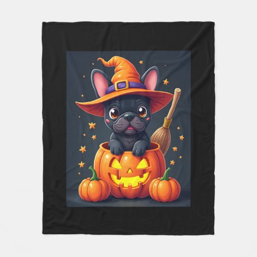 Franse Bulldog Witch Pumpkin Halloween Mannen vrou Fleece Deken