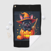 Franse Bulldog Witch Pumpkin Halloween Mannen vrou Golfhanddoek (Insitu)