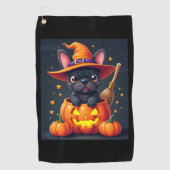 Franse Bulldog Witch Pumpkin Halloween Mannen vrou Golfhanddoek (Voorkant)