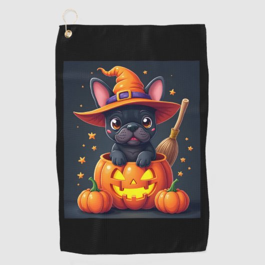 Franse Bulldog Witch Pumpkin Halloween Mannen vrou Golfhanddoek (Voorkant)
