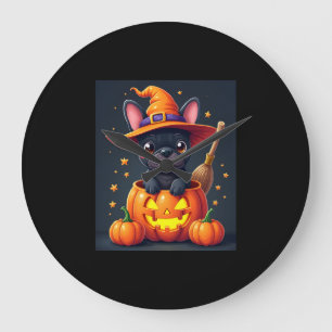 Franse Bulldog Witch Pumpkin Halloween Mannen vrou Grote Klok
