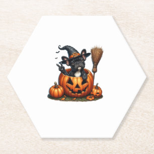 Franse Bulldog Witch Pumpkin Halloween Mannen vrou Kartonnen Onderzetters