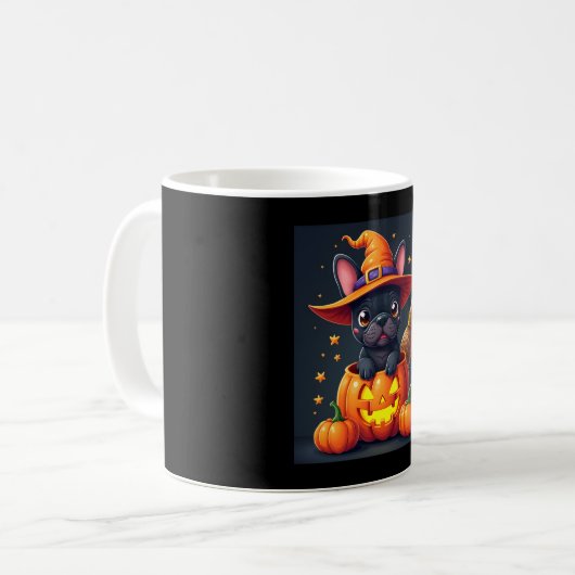 Franse Bulldog Witch Pumpkin Halloween Mannen vrou Koffiemok (Voorkant links)