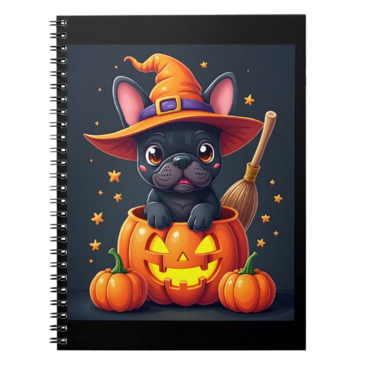 Franse Bulldog Witch Pumpkin Halloween Mannen vrou Notitieboek (Voorkant)
