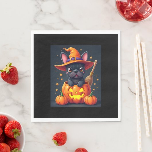 Franse Bulldog Witch Pumpkin Halloween Mannen vrou Servet (Insitu)