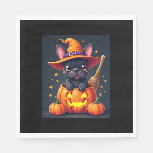Franse Bulldog Witch Pumpkin Halloween Mannen vrou Servet (Voorkant)