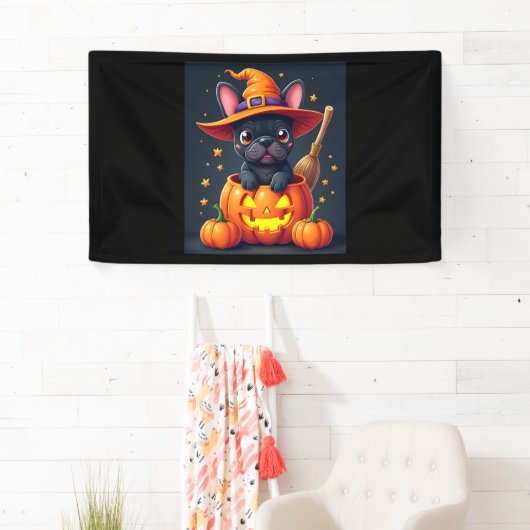 Franse Bulldog Witch Pumpkin Halloween Mannen vrou Spandoek (Insitu)