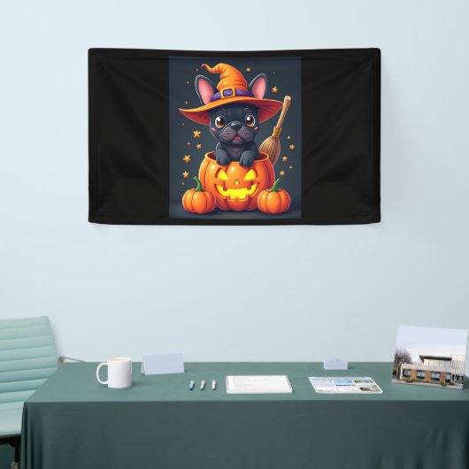 Franse Bulldog Witch Pumpkin Halloween Mannen vrou Spandoek (Beurs)